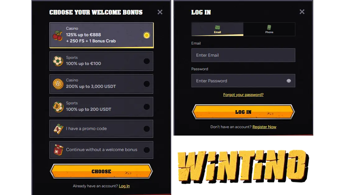 Wintino registration and login
